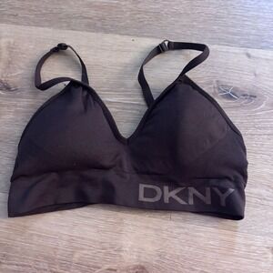 DKNY Womens Seamless Bralette Brown Logo Band Wire Free Bra Size S